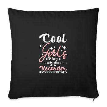 Des filles cool jouent à la flûte à bec - Housse de coussin décorative 45 x 45 cm - noir - Devant