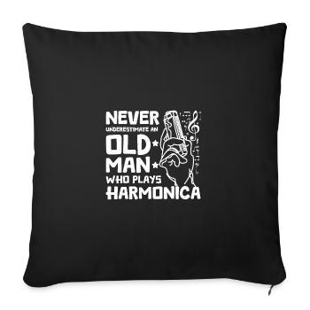 Never underestimate an old man who plays harmonica - Sofa pillowcase 17,3'' x 17,3'' (45 x 45 cm) - black - Front