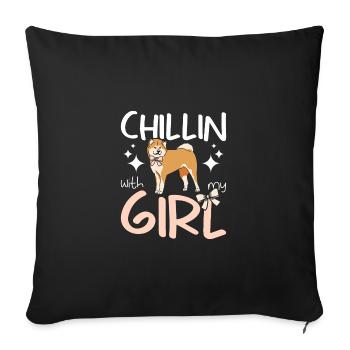 Chillin with my Akita girl - Sofa pillowcase 17,3'' x 17,3'' (45 x 45 cm) - black - Front
