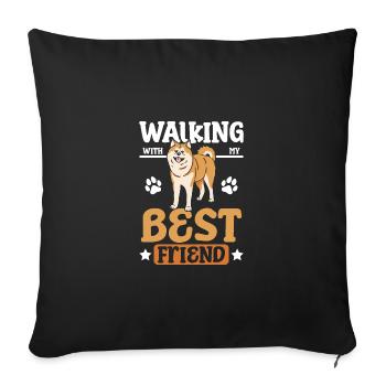 Walking with my best friend Akita - Sofa pillowcase 17,3'' x 17,3'' (45 x 45 cm) - black - Front