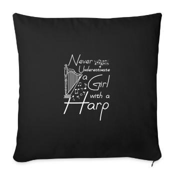 Ne sous-estimez jamais une fille avec une harpe - Housse de coussin décorative 45 x 45 cm - noir - Devant