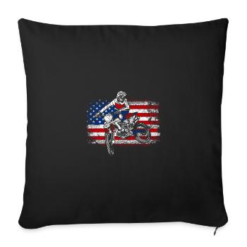 Drapeau des États-Unis fier américain 4 juillet moto tout-terrain - Housse de coussin décorative 45 x 45 cm - noir - Devant