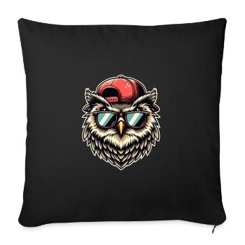 Cool owl with sunglasses and cap - Sofa pillowcase 17,3'' x 17,3'' (45 x 45 cm) - black - Front