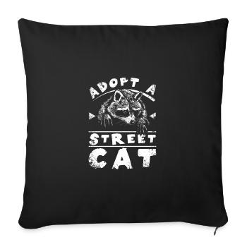 Adoptez un chat des rues raton laveur - Housse de coussin décorative 45 x 45 cm - noir - Devant
