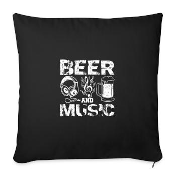 Bière et musique - Housse de coussin décorative 45 x 45 cm - noir - Devant