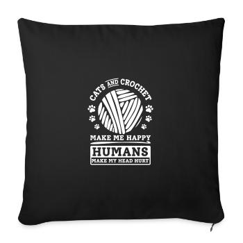 Les chats et le crochet me rendent heureuse - Housse de coussin décorative 45 x 45 cm - noir - Devant