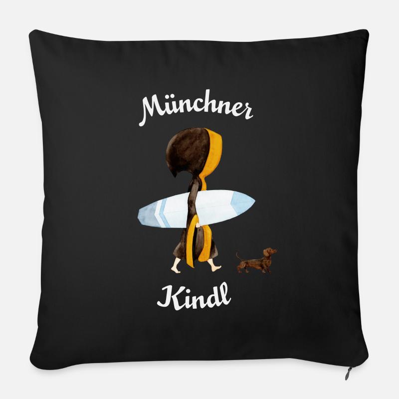 Münchner Kindl "Eisbach Surfer" mit Dackel - Sofakissenbezug 45 x 45 cm - Schwarz