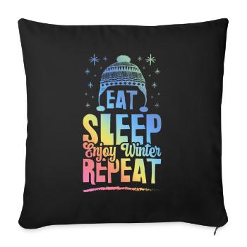 Eat Sleep Winter Repeat - Sofa pillowcase 17,3'' x 17,3'' (45 x 45 cm) - black - Front