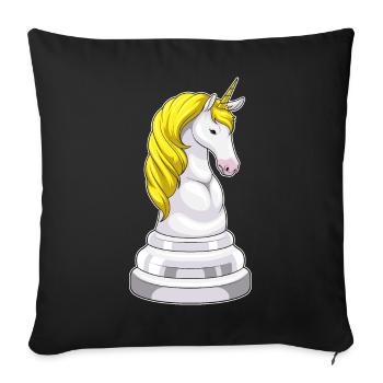 Einhorn Schachfigur Springer Schach - Sofakissenbezug 45 x 45 cm - Schwarz - Vorne