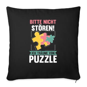 Puzzlefan Puzzler Puzzleteile Puzzle - Sofakissenbezug 45 x 45 cm - Schwarz - Vorne