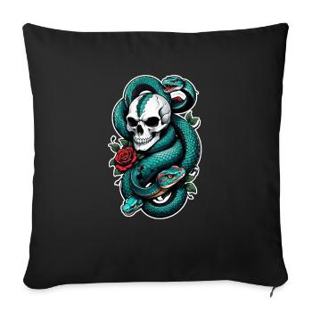 serpent squelette et tatouage - Housse de coussin décorative 45 x 45 cm - noir - Devant