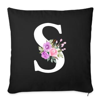Lettre S floral violet - Housse de coussin décorative 45 x 45 cm - noir - Devant