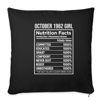 Octobre 1962 - Cadeau du 60e anniversaire. Femme. - Housse de coussin décorative 45 x 45 cm - noir - Devant