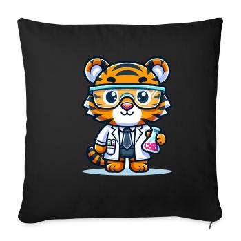 Cute Tiger Scientist - Sofa pillowcase 17,3'' x 17,3'' (45 x 45 cm) - black - Front