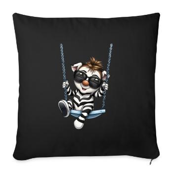 Süßes Zebra beim Schaukeln im Comicstil - Sofakissenbezug 45 x 45 cm - Schwarz - Vorne