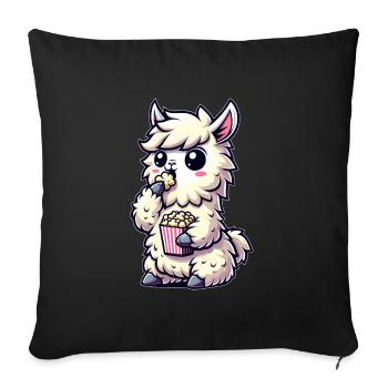 Llama with Popcorn, Cinema Carnival - Sofa pillowcase 17,3'' x 17,3'' (45 x 45 cm) - black - Front