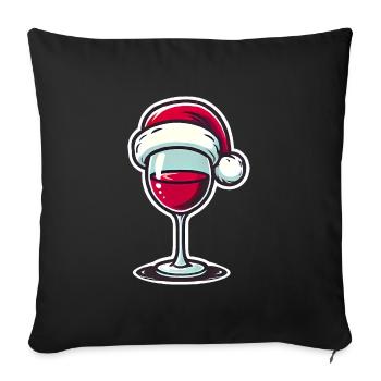 Verre à vin festif avec chapeau de Père Noël - Housse de coussin décorative 45 x 45 cm - noir - Devant
