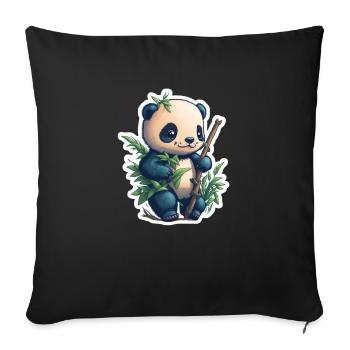 Cute Panda with Bamboo - Sofakissenbezug 45 x 45 cm - Schwarz - Vorne