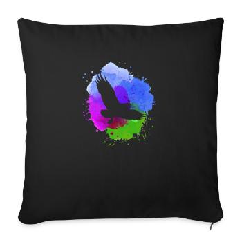 aigle, graffiti, peinture, aquarel, mouches, oiseau, bleu - Housse de coussin décorative 45 x 45 cm - noir - Devant