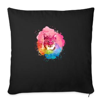 luchs,katze,blau,malerei,aquarell,pink,regenbogen - Sofakissenbezug 45 x 45 cm - Schwarz - Vorne