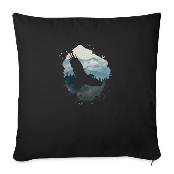 aigle, peinture, gris, mouches, oiseau, montagnes, paysage - Housse de coussin décorative 45 x 45 cm - noir - Devant