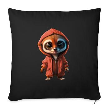 Charmantes Erdmännchen in Kapuzenjacke - Sofakissenbezug 45 x 45 cm - Schwarz - Vorne
