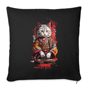 Cat in Kimono Japan Popart Retro Design - Sofa pillowcase 17,3'' x 17,3'' (45 x 45 cm) - black - Front