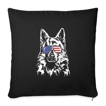 WEISSER SCHWEIZER SCHAEFERHUND Amerika Fahne Hunde - Sofakissenbezug 45 x 45 cm - Schwarz - Vorne