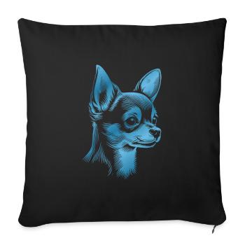 Chihuahua, Shorthair, Dog Head, Drawing Blue - Sofa pillowcase 17,3'' x 17,3'' (45 x 45 cm) - black - Front