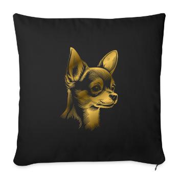 Chihuahua, shorthair, dog head, drawing gold - Sofa pillowcase 17,3'' x 17,3'' (45 x 45 cm) - black - Front