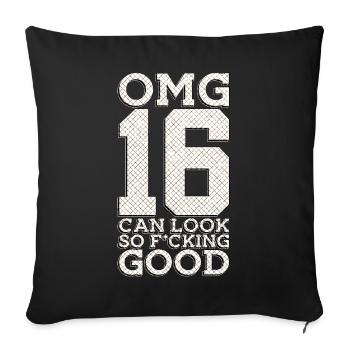 16TH BIRTHDAY 2006 FINALLY 16 YEARS OLD SWEET 16 - Sofa pillowcase 17,3'' x 17,3'' (45 x 45 cm) - black - Front