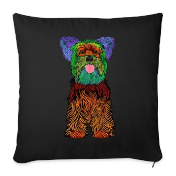 Yorkshire terrier Hunde, Gegenbogenfarben verrückt - Sofakissenbezug 45 x 45 cm - Schwarz - Vorne