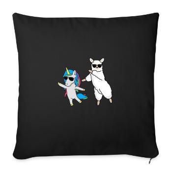 Dabbendes Lama mit Einhorn und Sonnenbrillen - Sofakissenbezug 45 x 45 cm - Schwarz - Vorne