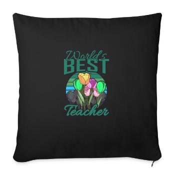Meilleur professeur du monde avec un cadeau d'école de fleurs - Housse de coussin décorative 45 x 45 cm - noir - Devant