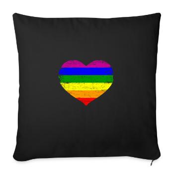 Regenbogen Herz In Streifen LGBT Pride Geschenk - Sofakissenbezug 45 x 45 cm - Schwarz - Vorne