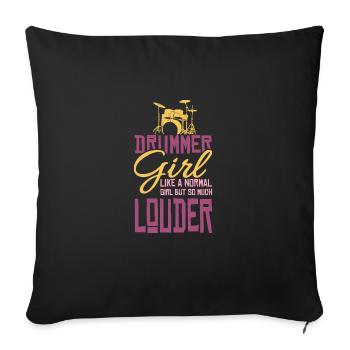 Fille de batteur Musicien Fille de cadeau de batteur - Housse de coussin décorative 45 x 45 cm - noir - Devant