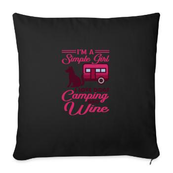 I'm A Simple Girl Dogs Camping Wine Camping Queen - Sofa pillowcase 17,3'' x 17,3'' (45 x 45 cm) - black - Front