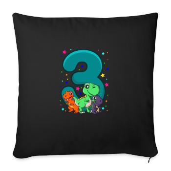 THREE REX 3 years DINO birthday dinosaur - Sofa pillowcase 17,3'' x 17,3'' (45 x 45 cm) - black - Front