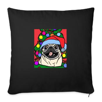 Carlin avec casquette de Noël Propriétaires de chiens de Noël - Housse de coussin décorative 45 x 45 cm - noir - Devant