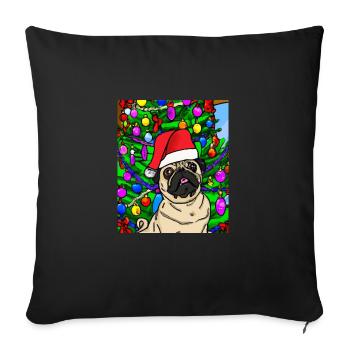 Carlin avec casquette de Noël Propriétaires de chiens de Noël - Housse de coussin décorative 45 x 45 cm - noir - Devant