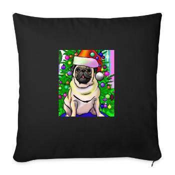 Carlin avec casquette de Noël Propriétaires de chiens de Noël - Housse de coussin décorative 45 x 45 cm - noir - Devant