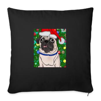 Carlin avec casquette de Noël Propriétaires de chiens de Noël - Housse de coussin décorative 45 x 45 cm - noir - Devant