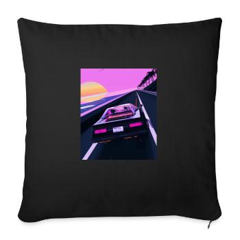 Vaporwave Aesthetic Sports Car Coucher de soleil - Housse de coussin décorative 45 x 45 cm - noir - Devant