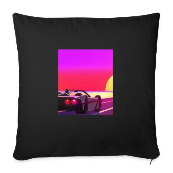 Synthwave Outrun Sports Car Coucher de soleil - Housse de coussin décorative 45 x 45 cm - noir - Devant