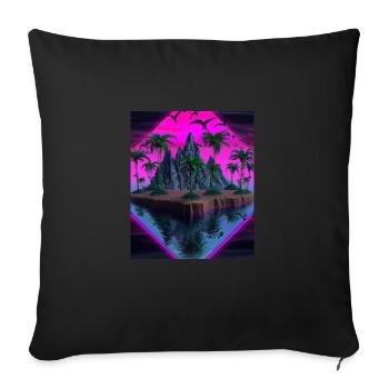 Vaporwave Aesthetic Tropical Island Palm Mountains - Sofa pillowcase 17,3'' x 17,3'' (45 x 45 cm) - black - Front