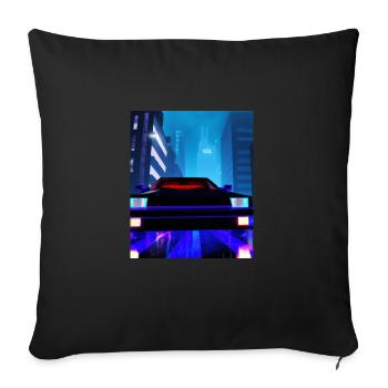 Vaporwave Aesthetic Auto Night Skyscraper - Sofa pillowcase 17,3'' x 17,3'' (45 x 45 cm) - black - Front