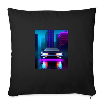 Vaporwave Aesthetic Sports Car Rain Gratte-ciel - Housse de coussin décorative 45 x 45 cm - noir - Devant
