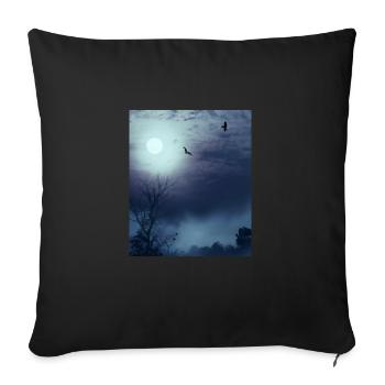 Paysage naturel brumeux Pleine lune et chauves-souris - Housse de coussin décorative 45 x 45 cm - noir - Devant