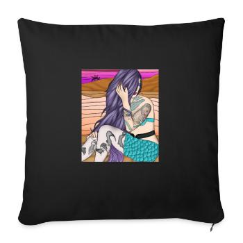 Mermaid Tattoo Retro Goth Girl Beach Sea - Sofa pillowcase 17,3'' x 17,3'' (45 x 45 cm) - black - Front