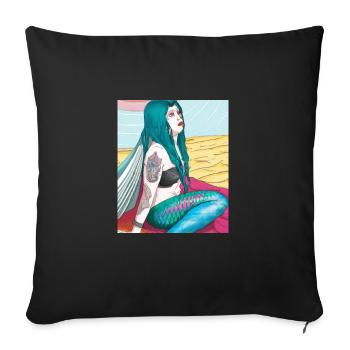 Mermaid Tattoo Retro Goth Girl Beach Sea - Sofa pillowcase 17,3'' x 17,3'' (45 x 45 cm) - black - Front